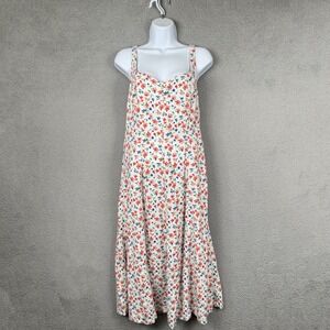 Old Navy Dress Womens M White Floral Midi Sleeveless Smocked Beach Sundress Boho
